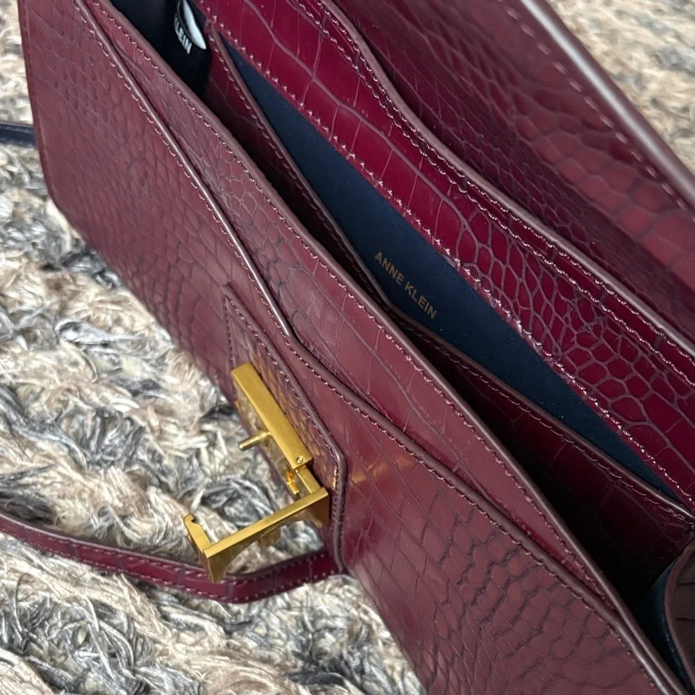 Anne Klein Burgundy Croc-Embossed Clutch Removable Shoulder Strap